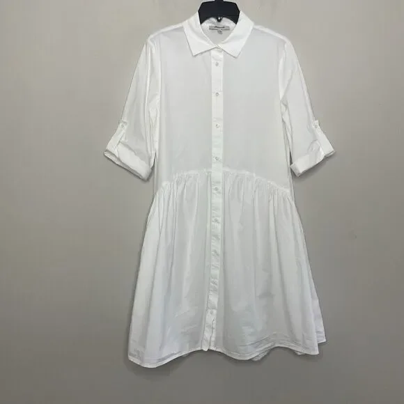 MADEWELL Shirt Dress Women XS Button Front Mini Cotton Poplin Crisp White NS126 - Picture 3 of 13